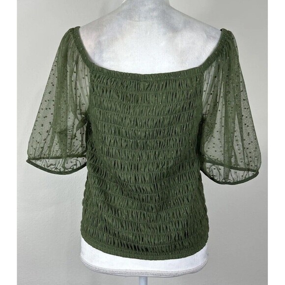 Torrid Dot Mesh Square Neck Smocked Top in Olive Plus Size 2X (18-20) - Picture 4 of 12